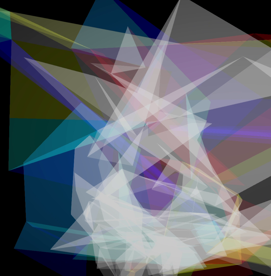 Screengrab of multicolored starburst polygonal trails from body landmarks..